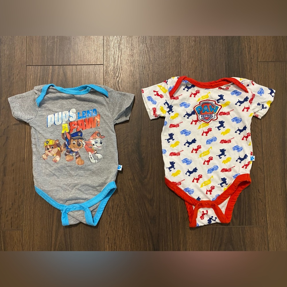 Two Paw Patrol Unisex Onesies 3/6M